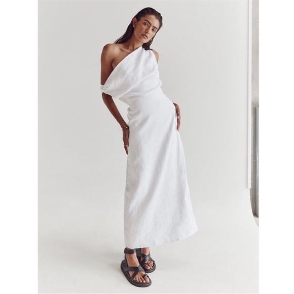 DISSH NWT US 8 Cass White Linen Asymmetrical Midi Dress - Picture 5 of 14